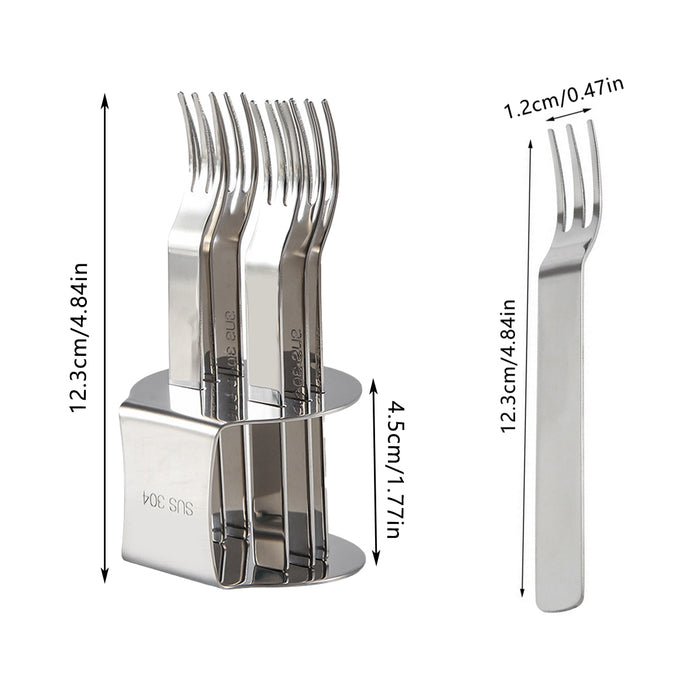 304 Stainless Steel Fruit Fork Set of 6 with Storage Base 12.3 cm Mirror Finish