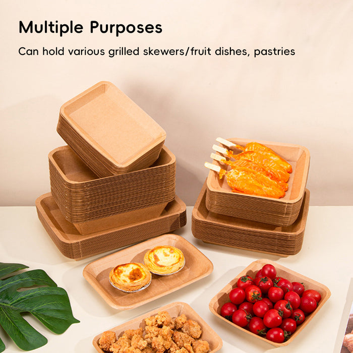 100 Pcs Kraft Paper Plates Water and Oil Resistant Rectangular